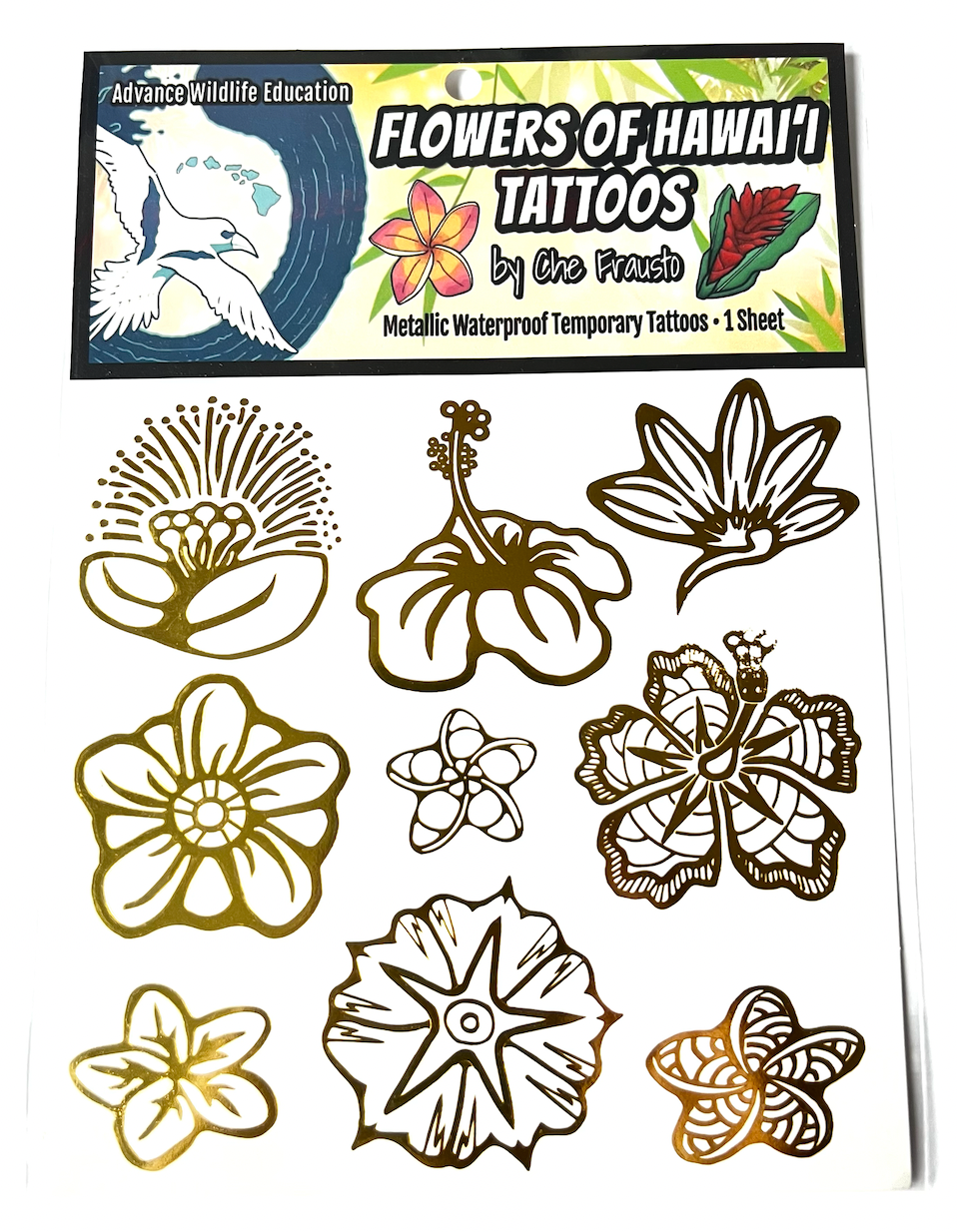 Flores de Hawai'i Tatuajes Temporales - (Metálico)