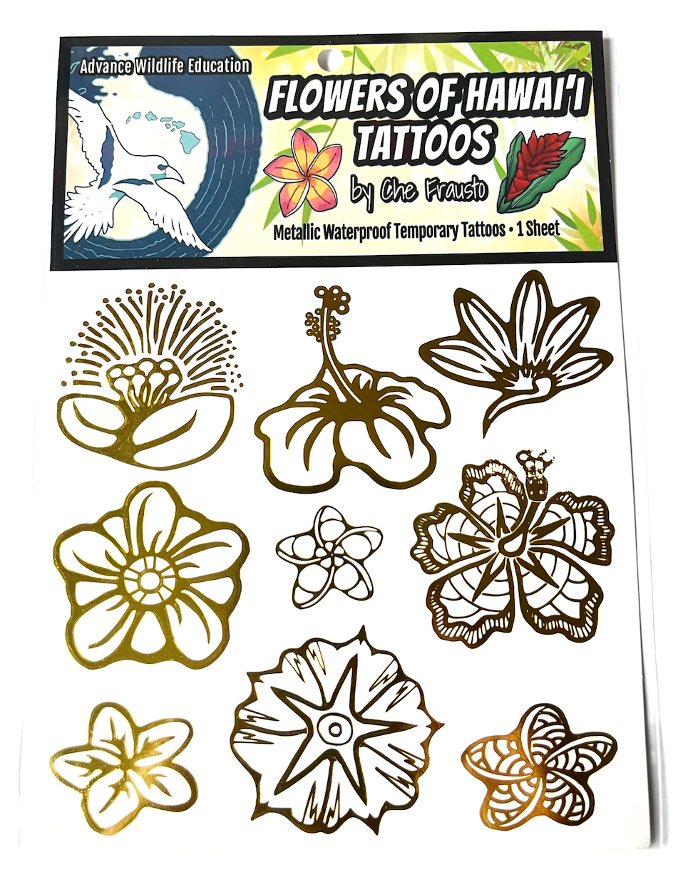 Flowers of Hawai'i Temporary Tattoos - (Gold Metallic)
