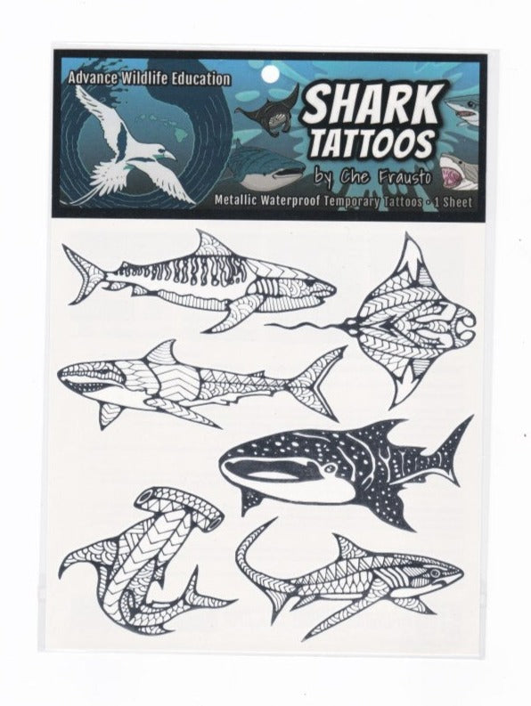 Shark Temporary Tattoos (Silver Metallic)