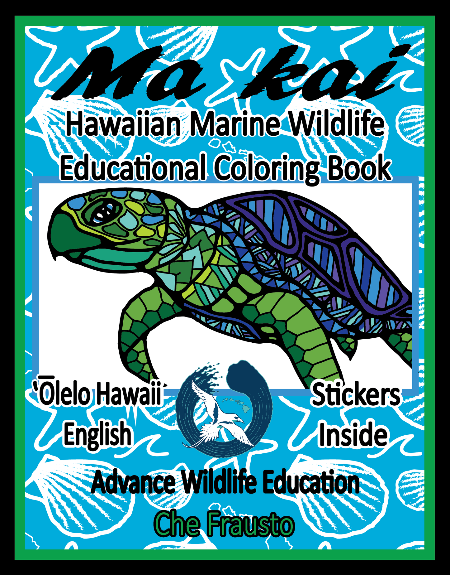 Libro educativo para colorear sobre la vida silvestre marina de Hawaiian Ma Kai (olelo/inglés)