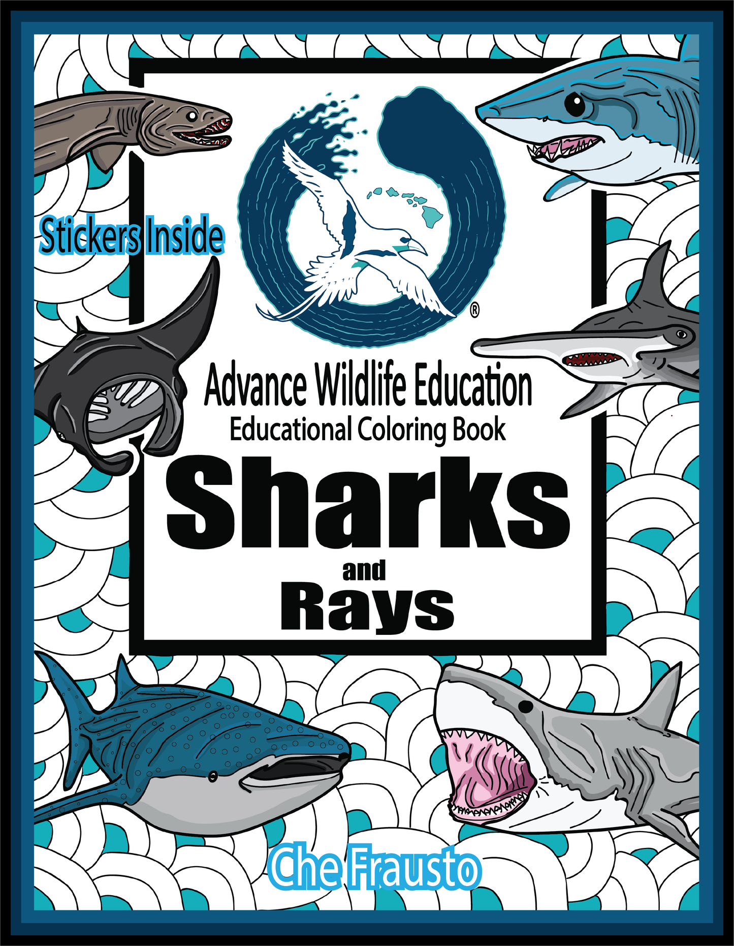 Libro educativo para colorear tiburones y rayas