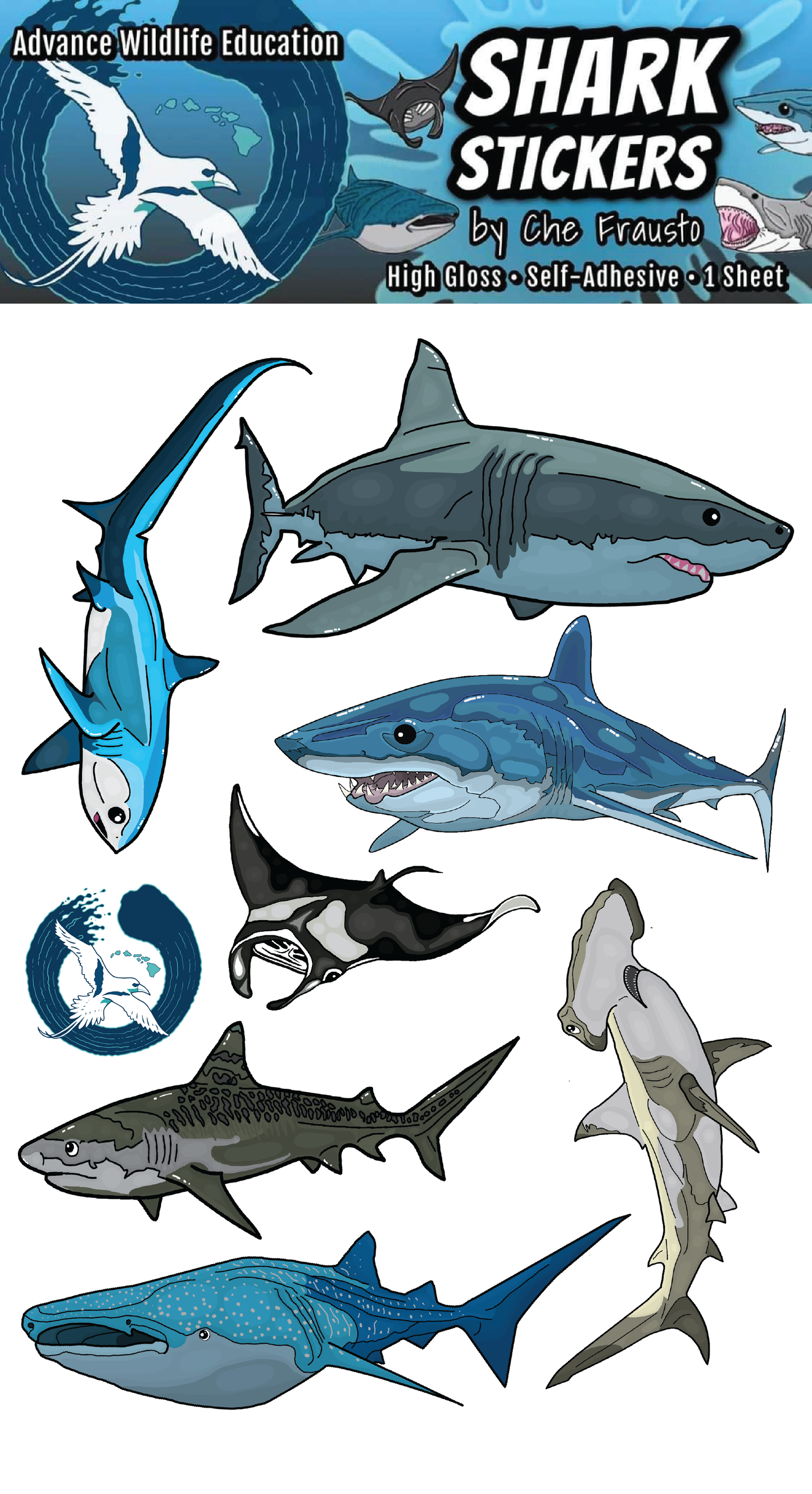 Pegatinas de tiburones y rayas