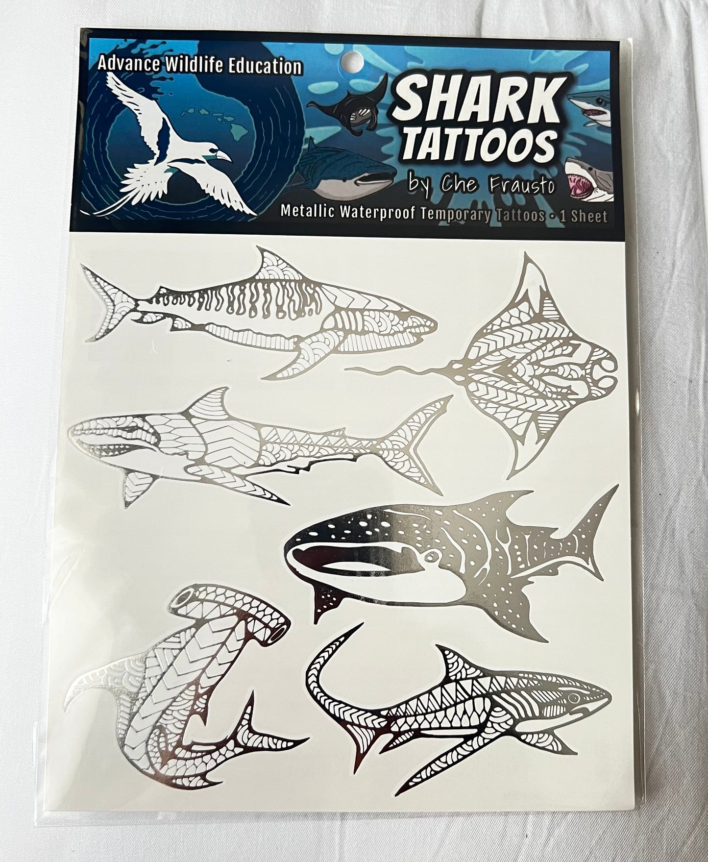 Shark Temporary Tattoos (Silver Metallic)