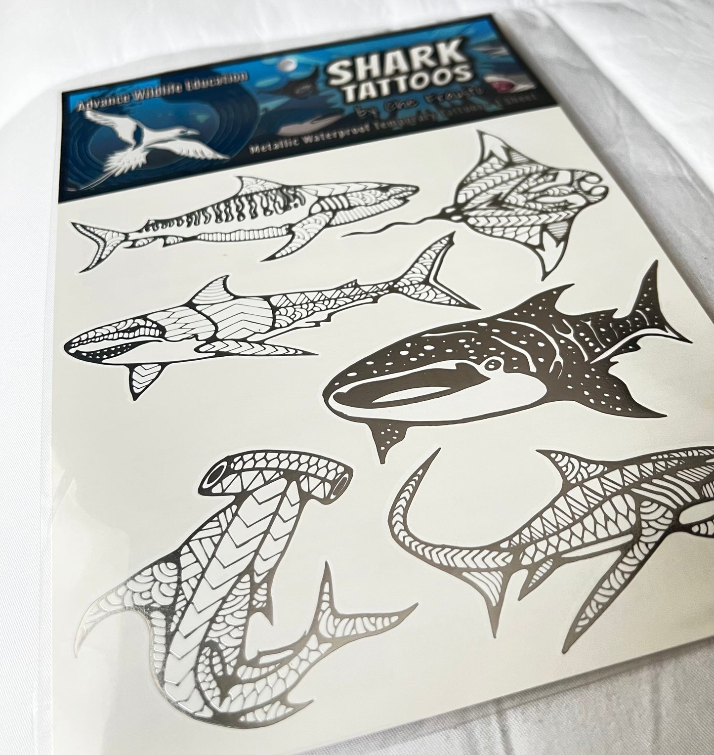 Shark Temporary Tattoos (Silver Metallic)