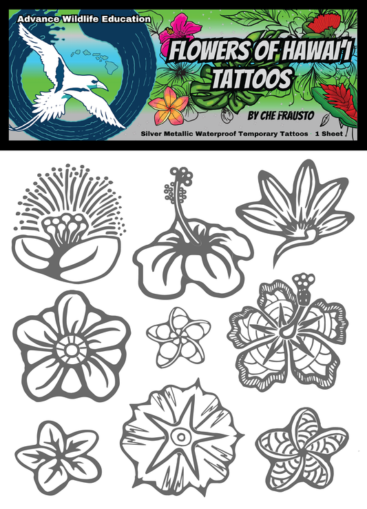 Silver Flowers of Hawaii Temporary Tattoos