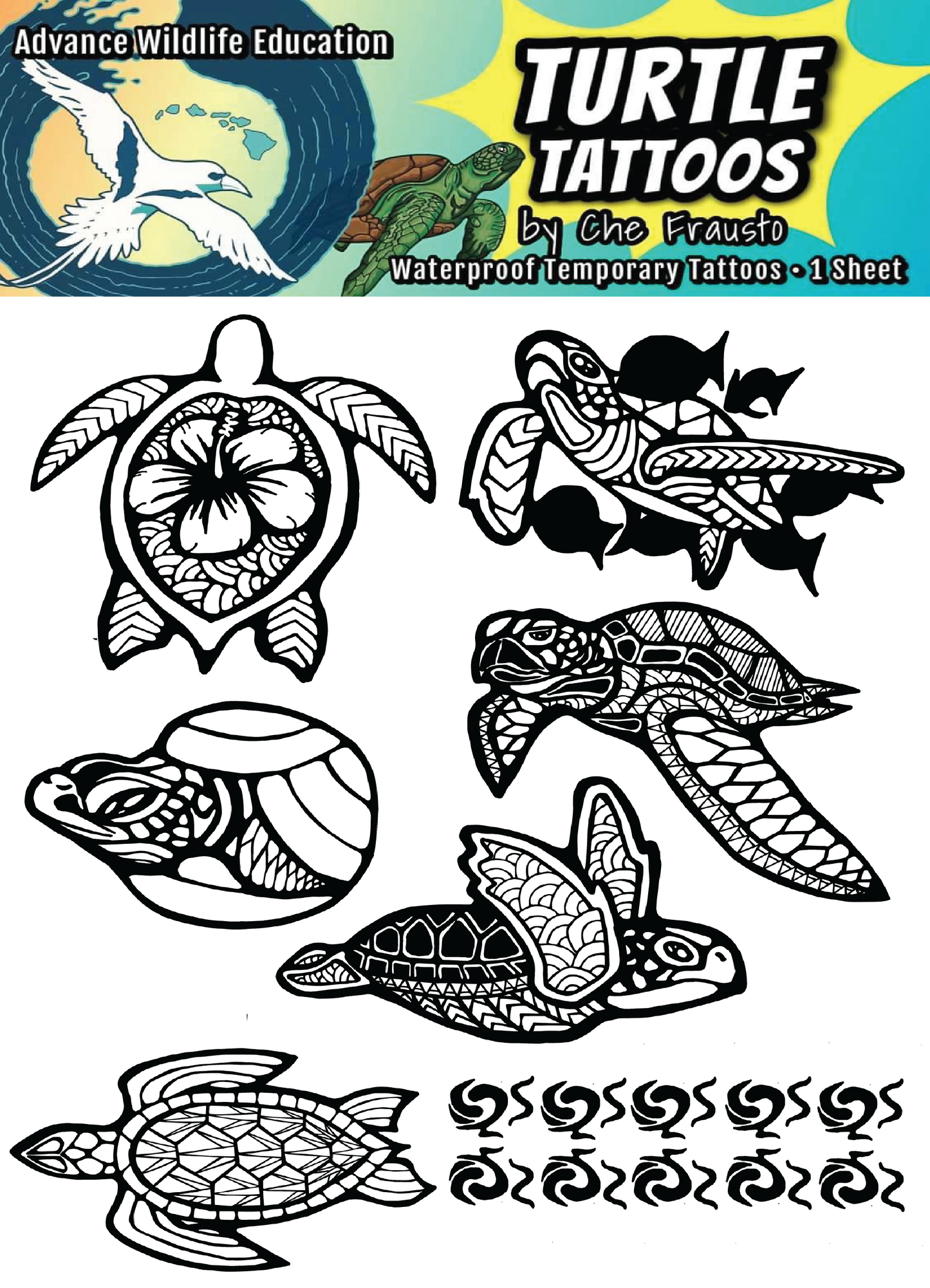 Turtle Temporary Tattoos (Black)