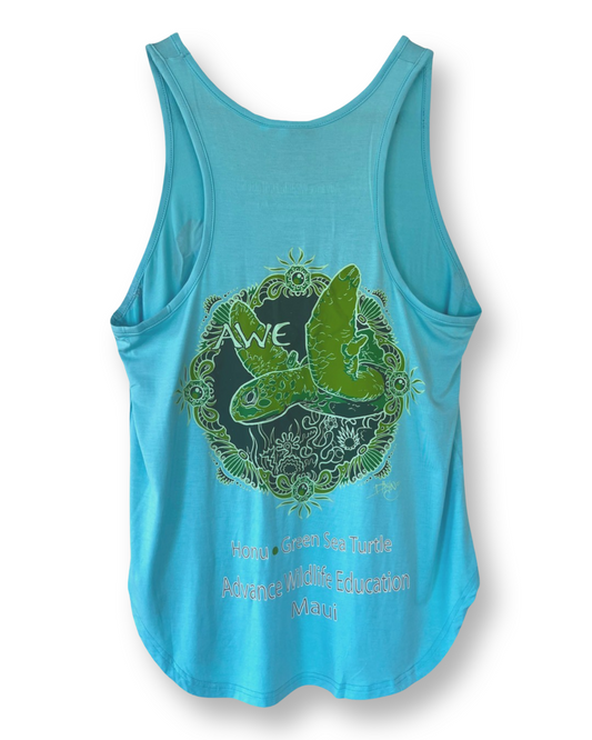 Camiseta sin mangas con espalda cruzada de Bamboo Sea Turtle (azul claro)