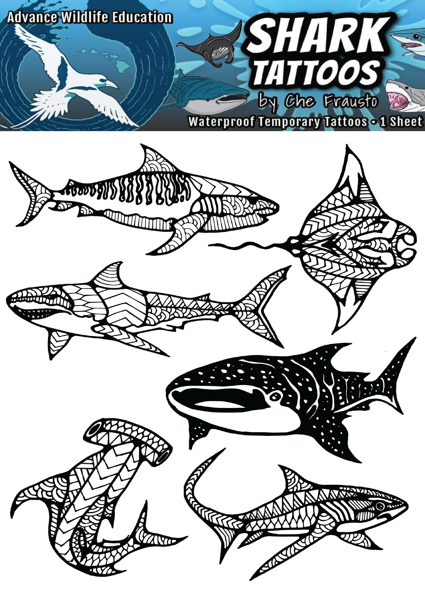 Shark Temporary Tattoos (Black)
