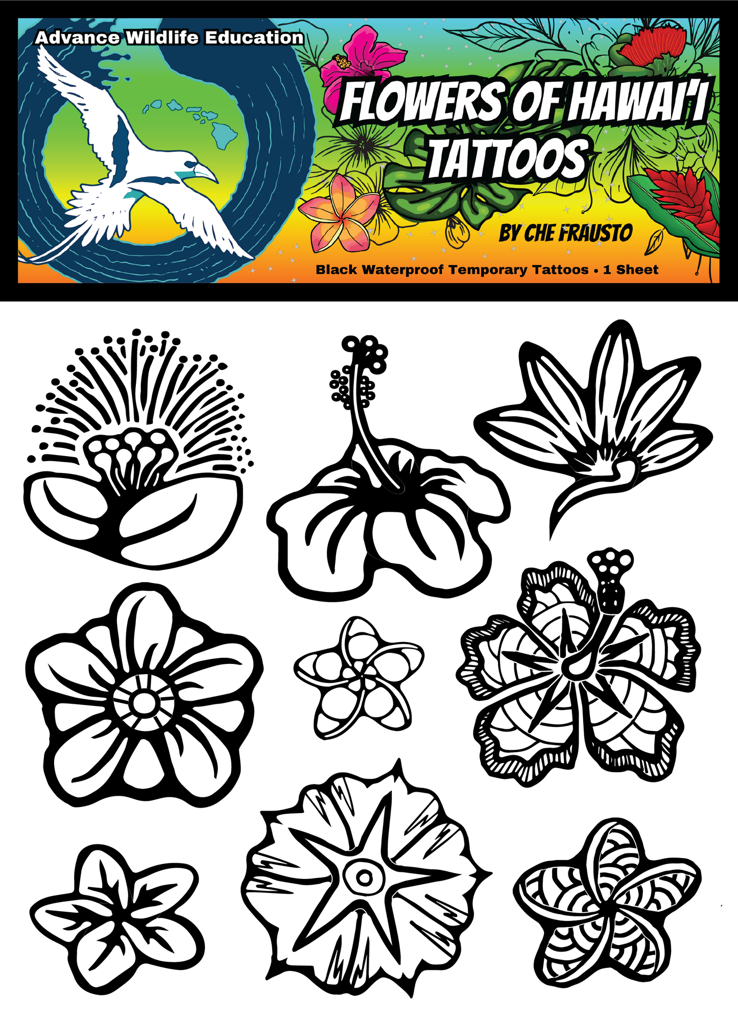 Flowers of Hawai'i Temporary Tattoos - (Black)