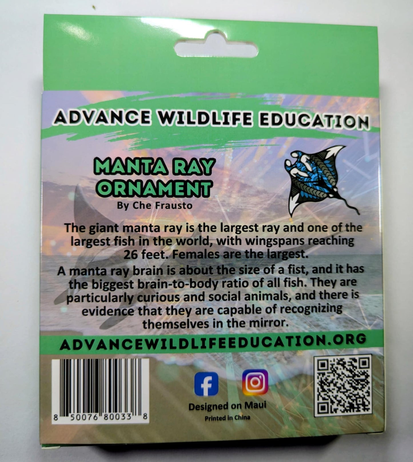 Manta Ray Glass Enamel Ornament