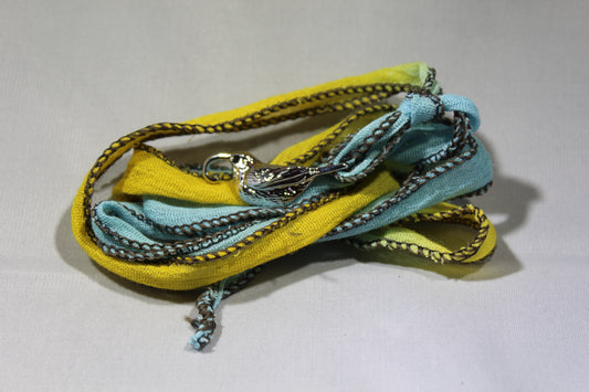 `I`iwi Cloth Wrap Bracelet (Blue/Yellow)