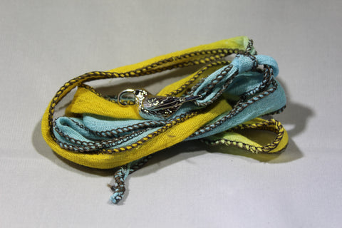 `I`iwi Cloth Wrap Bracelet (Blue/Yellow)