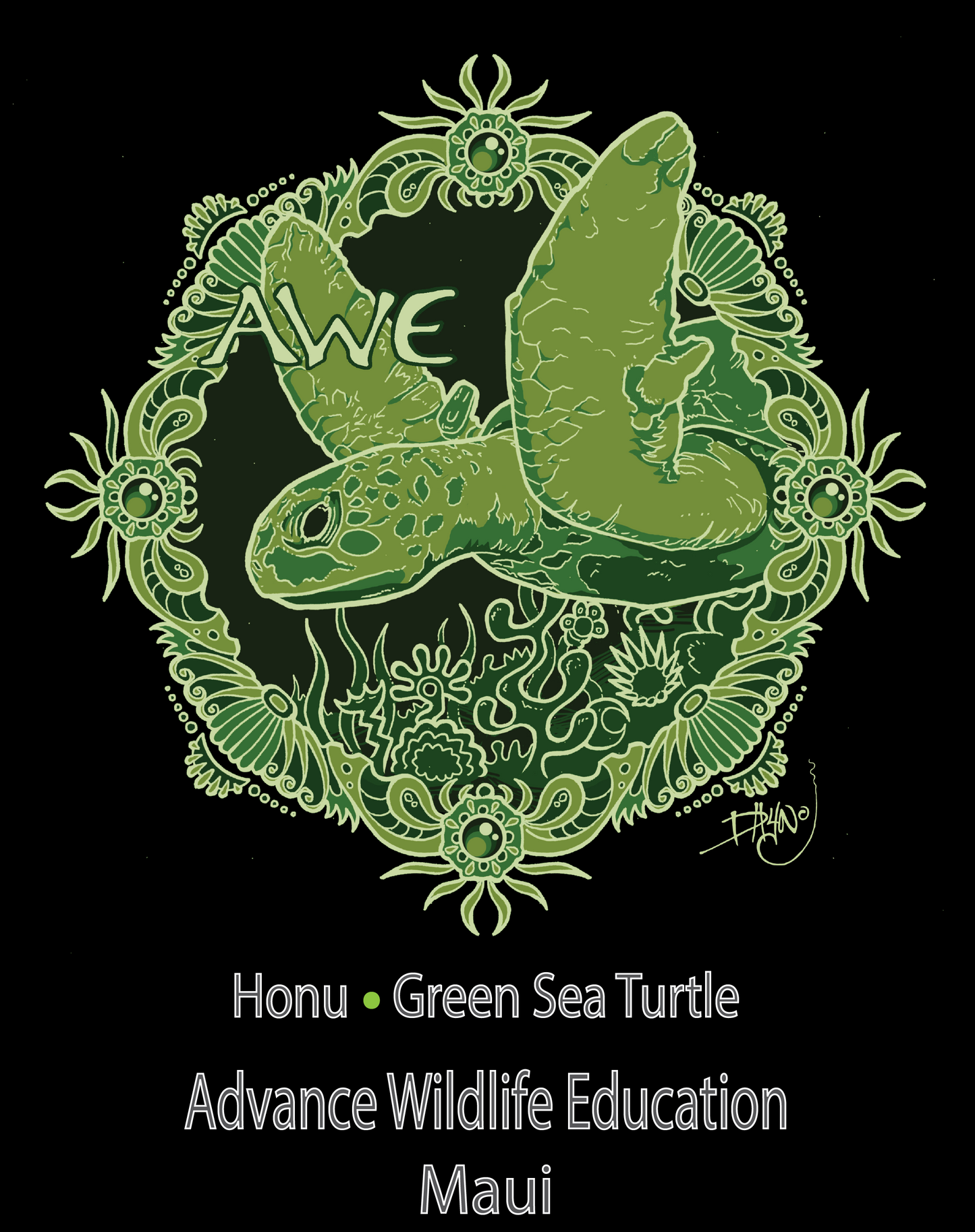 Bamboo Unisex T-Shirt - Green Sea Turtle (Black)